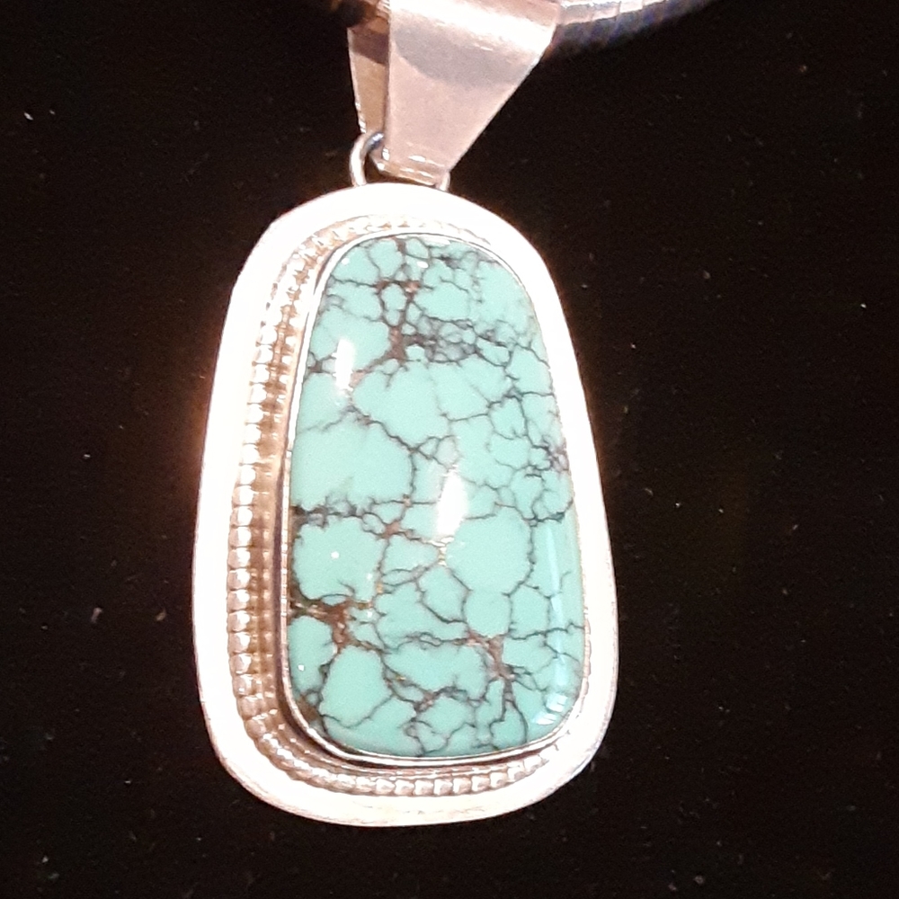 Turquoise sterling pendant 20" 5mm omega - Picture 2 of 5